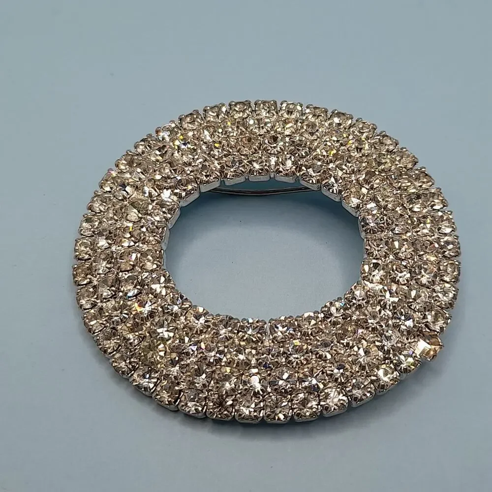 Vintage RMN Clear Rhinestone Oval Brooch, 1 7/8 Inches